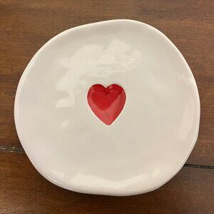 Williams Sonoma Set of 2 White Small Plates Red Heart Detail NEW
